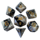 FanRoll 7-Set 16mm Acrylic Black and White Marble with Gold Dice