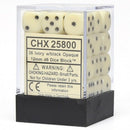 Chessex d6 Cube 12mm Opaque Ivory with Black (36)